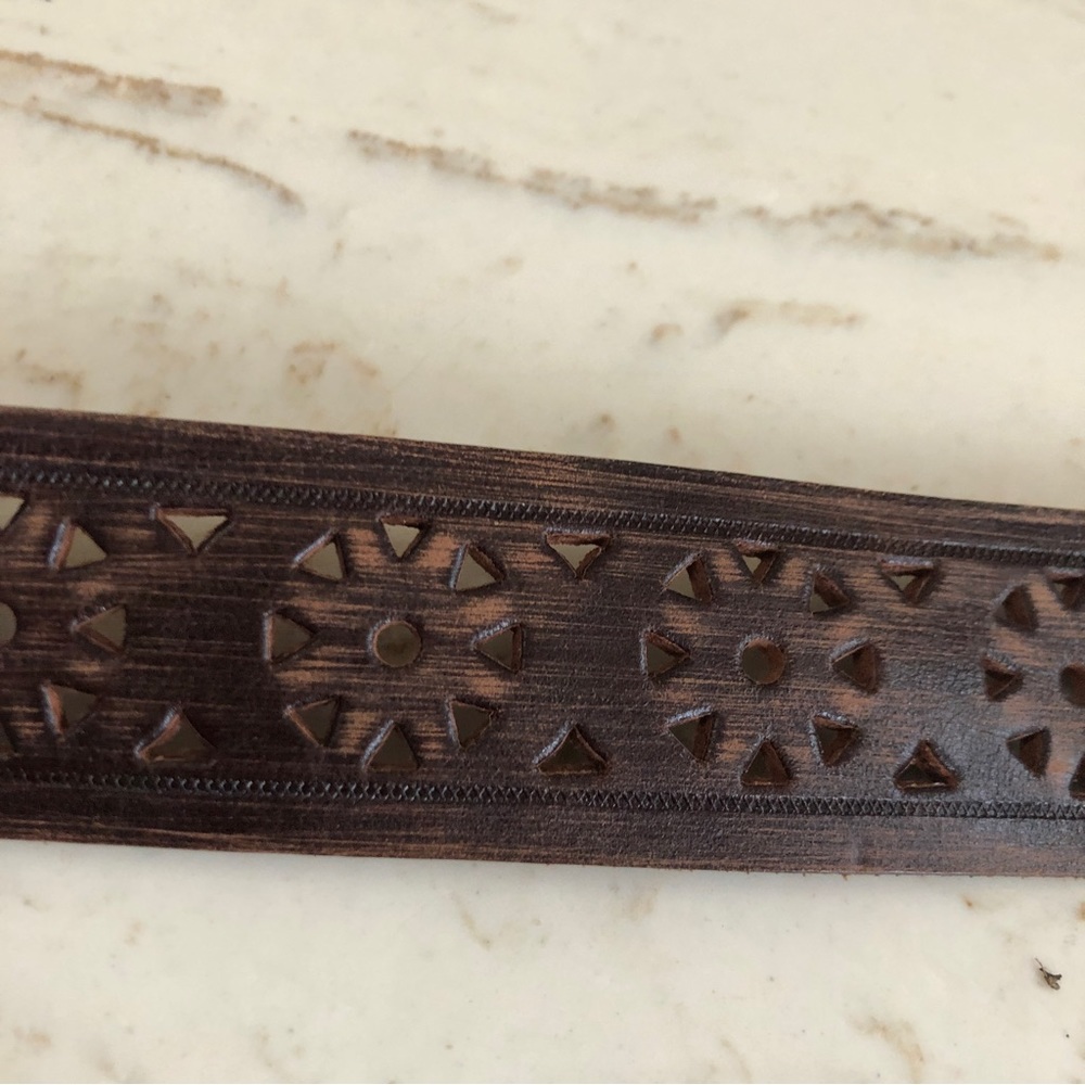 New Italian Leather Belt Brown/Turquoise Buckle Made in Canada Size L - Picture 8 of 10